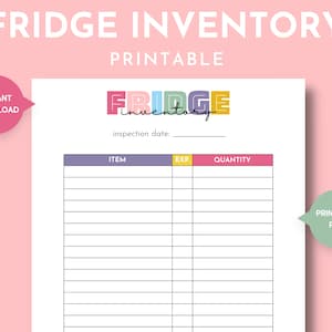 Refrigerator Inventory Log Printable for Kitchen Organization and Meal Planning, Fridge Inventory List, Homemaking Binder, Spring Cleaning
