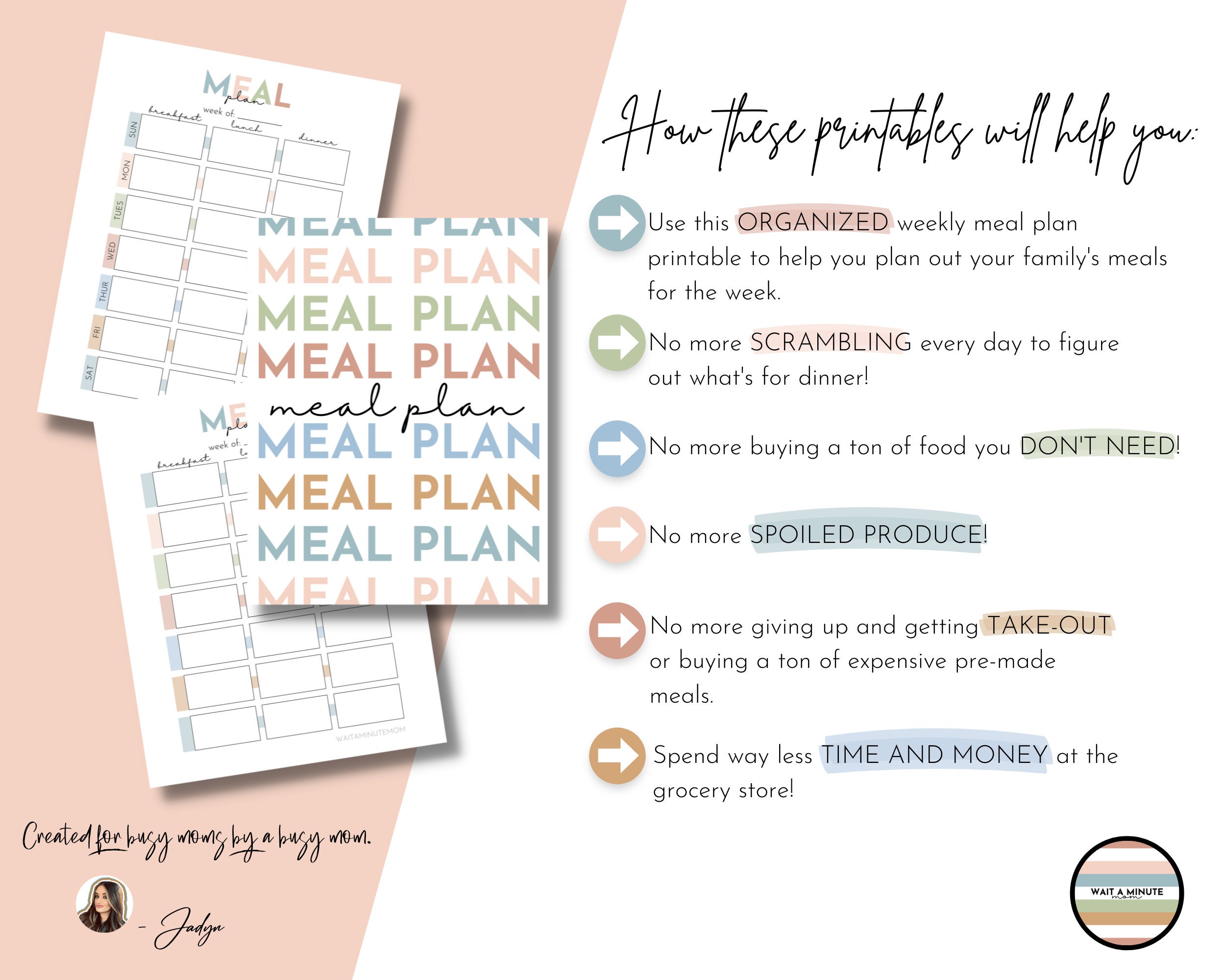 Weekly Meal Plan Printable Bundle, Weekly Menu Chart, Family Menu ...