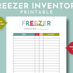 Printable Freezer Inventory, Simple Freezer Contents Tracker, Frozen Food Inventory List, Kitchen Inventory, Meal Planning, Cold Store image 1