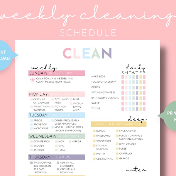 Simple Weekly Cleaning Schedule Printable, Busy Mom Cleaning Checklist, Clean Home Schedule, House Chores, Cleaning Cheat Sheet, Homemaker