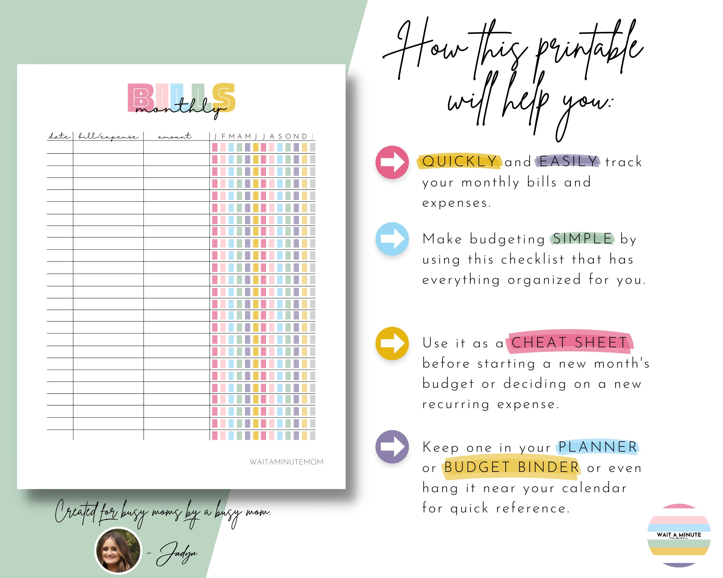 Monthly Bills Tracker Sheet, Printable Bills Tracker, Bill Payment ...