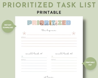 Simple Prioritized Task List Printable for Busy Moms, To Do List Worksheet, Stay at Home Mom Planner Page, Checklist, Instant Download PDF