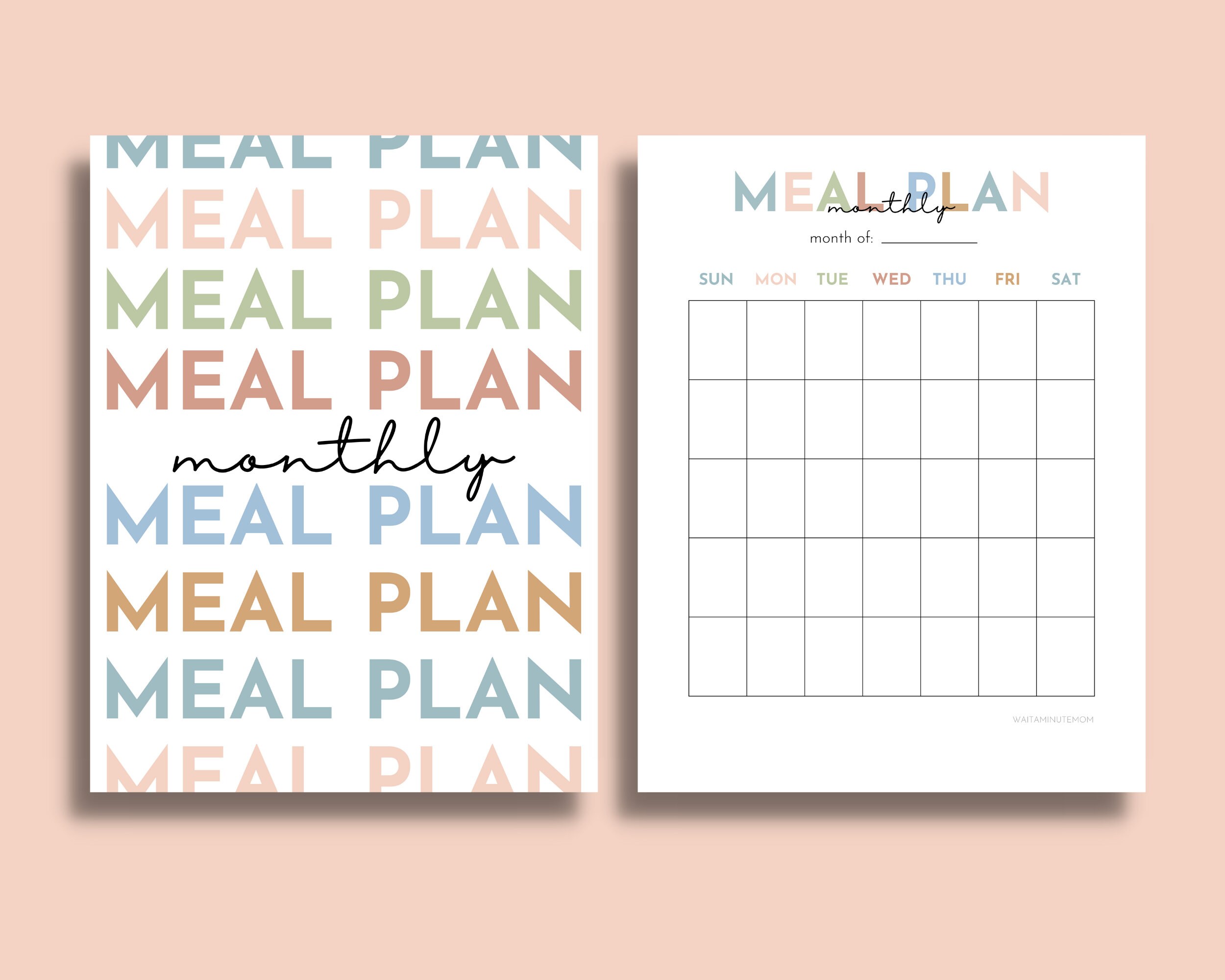 Monthly Meal Plan Printable, Meal Plan Calendar, Monthly Menu Plan ...