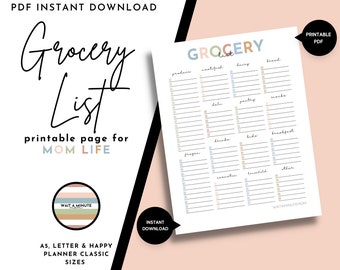 Grocery Shopping List Printable with Categories, Weekly Food List, Groceries Checklist, Grocery Store List, Organized Grocery List Page