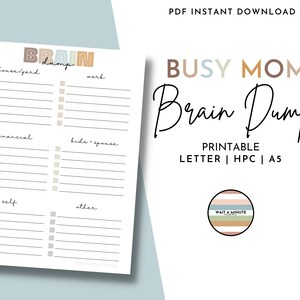 Brain Dump for Busy Moms Printable, Thought Organizer Worksheet, Mind Dump, Brain Drain, Mental Offload, Task List, Mental Unload for Moms