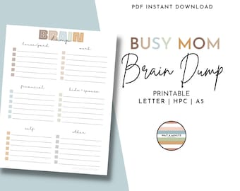 Brain Dump for Busy Moms Printable, Thought Organizer Worksheet, Mind Dump, Brain Drain, Mental Offload, Task List, Mental Unload for Moms