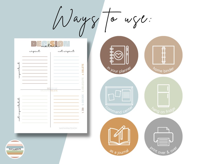 Decision Matrix for Busy Moms Printable, Priority Matrix Worksheet for ...
