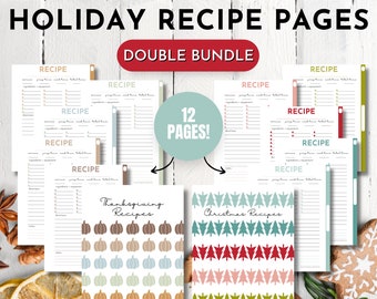 Holiday Recipes Printables for Binder, Christmas Recipe Sheets, Thanksgiving Recipe Papers, Blank Recipe Cards, Recipe Binder Kit Filler