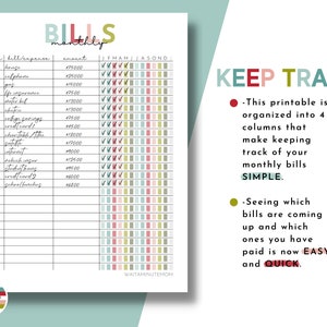 Monthly Bill Tracker Printable, Bill Payment Tracker, Bill Payment Checklist, Printable Bill Payment Log, Monthly Budget Sheet, Bill Pay Log image 2