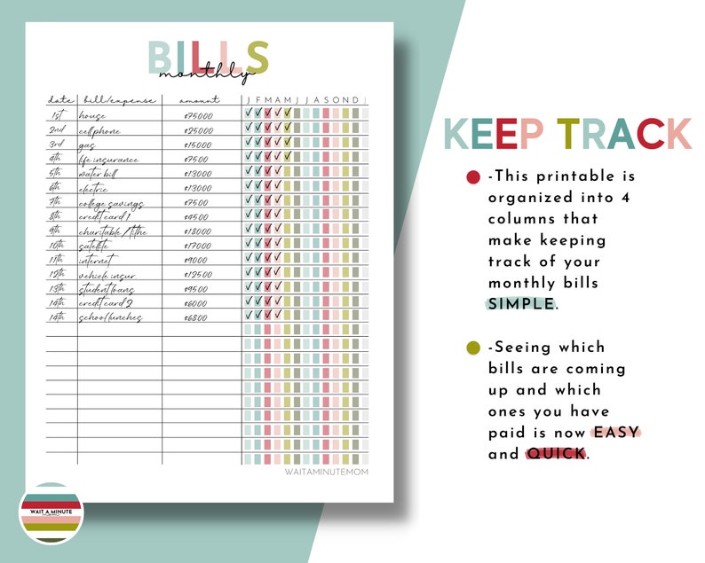 Monthly Bill Tracker Printable, Bill Payment Tracker, Bill Payment Checklist, Printable Bill Payment Log, Monthly Budget Sheet, Bill Pay Log image 2