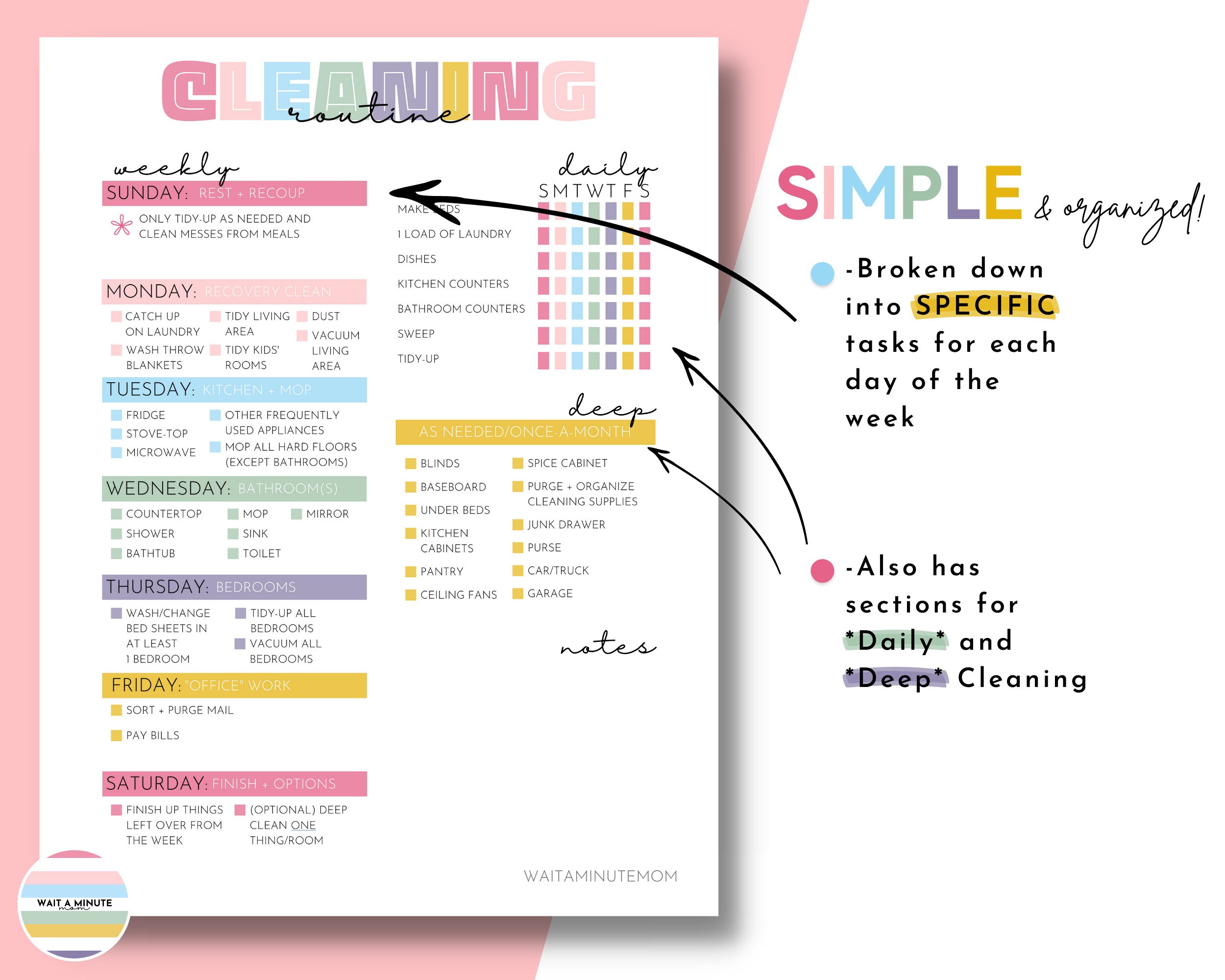 Easy Weekly Cleaning Routine Printable, Busy Mom Cleaning Checklist ...