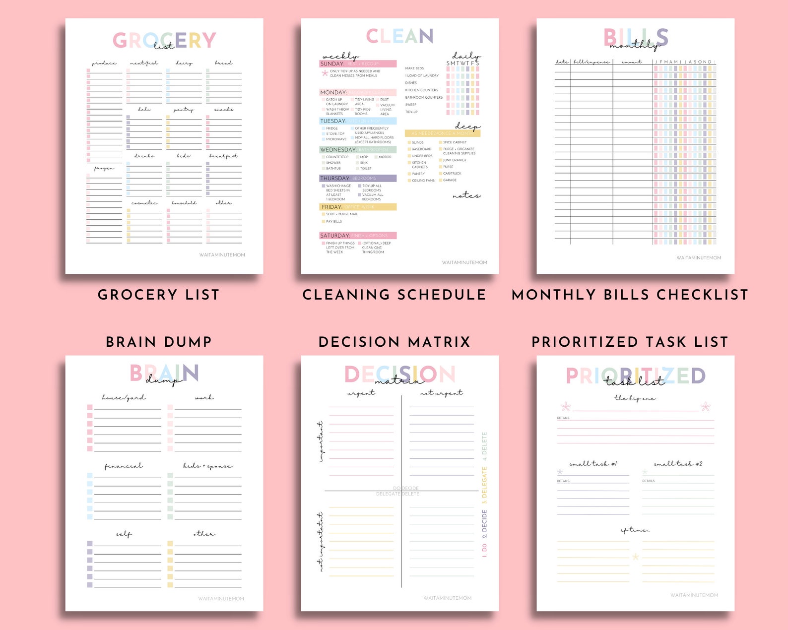 Busy Mom Productivity Printables Bundle, Mom Life Binder Pages ...