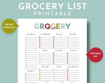 Printable Grocery List with Categories, Grocery Store Checklist, Organized Food List, Weekly Grocery Shopping, Meal Planning Printables, PDF