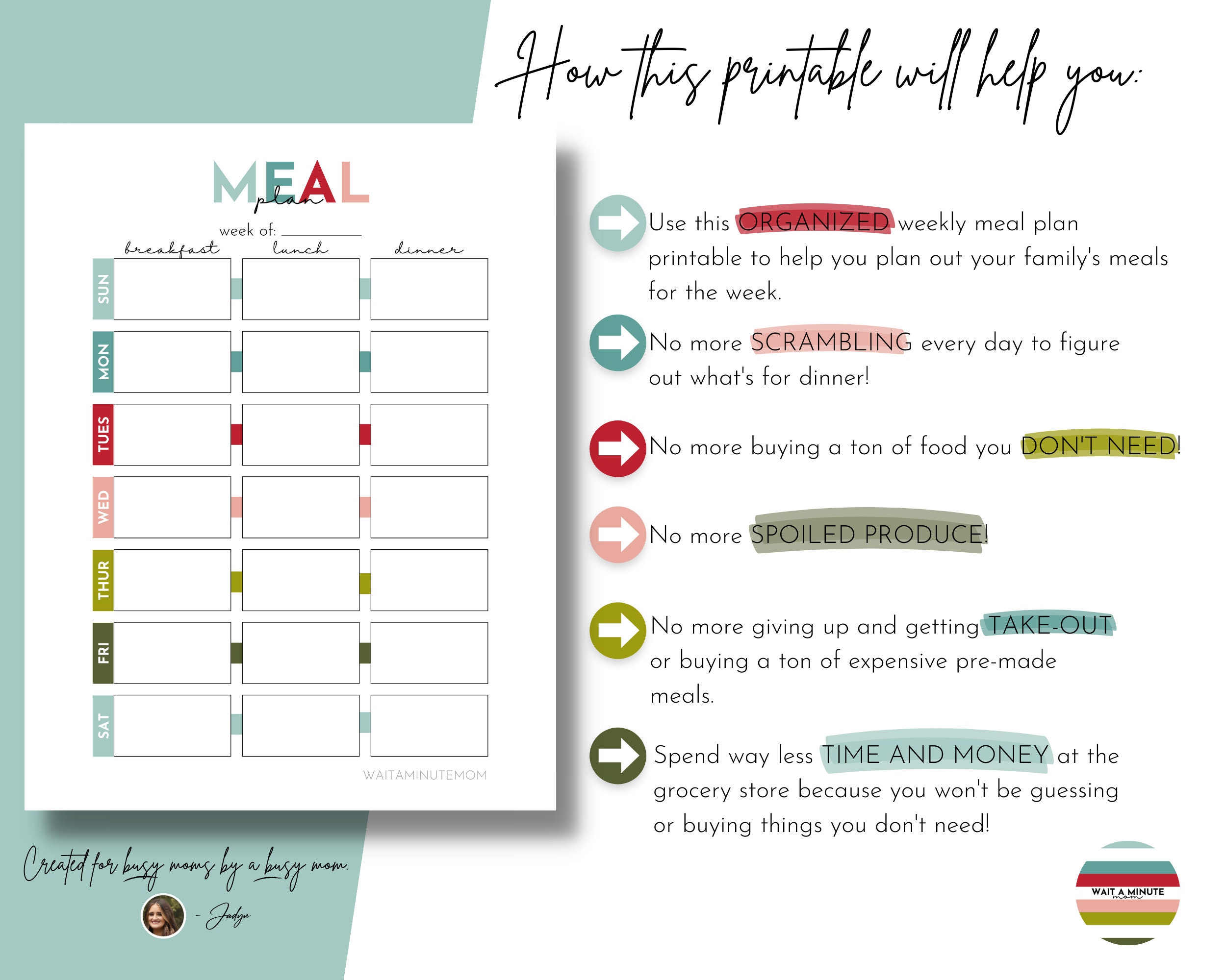 Printable Weekly Meal Plan, Simple Weekly Menu Plan Chart, Weekly ...