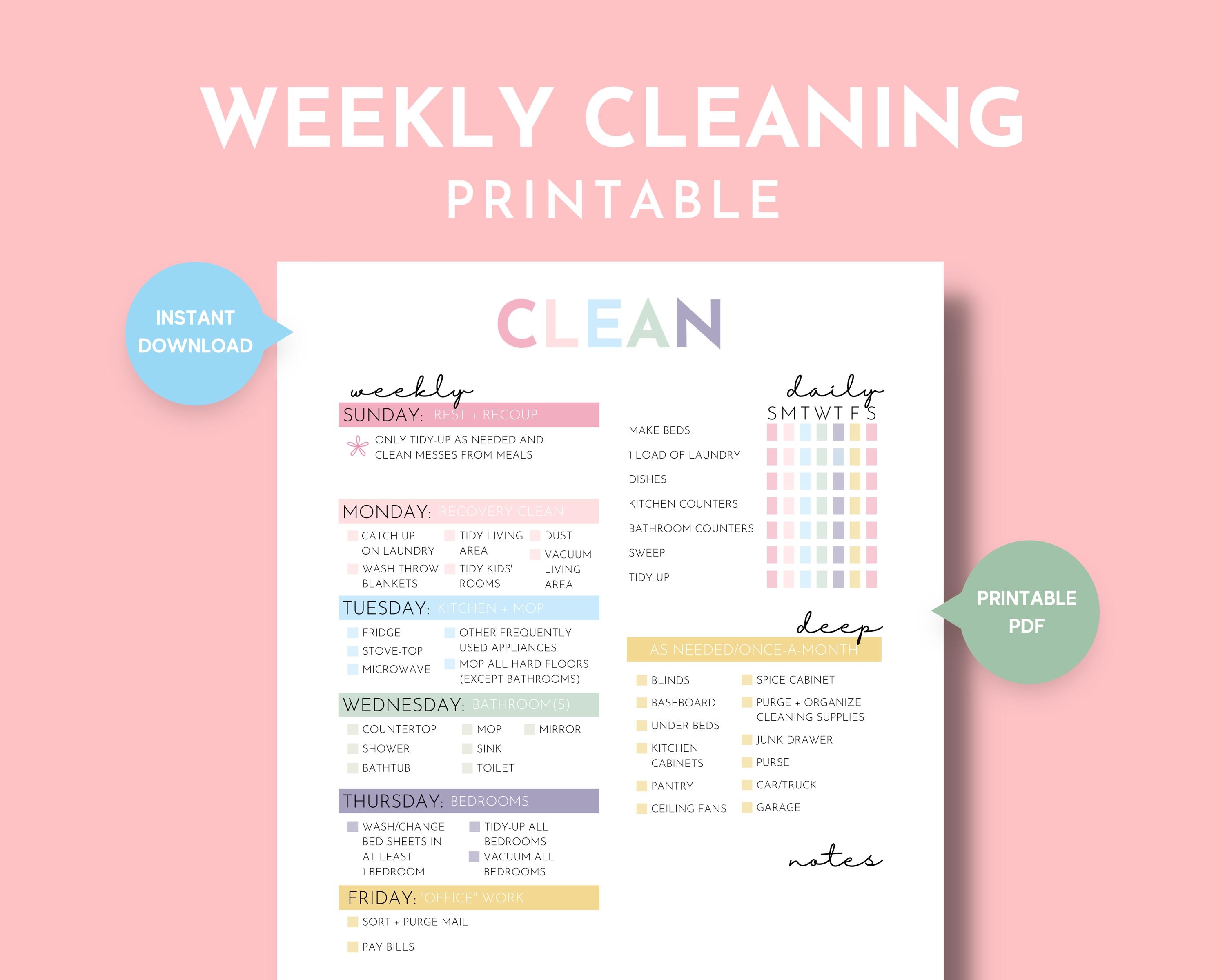 Simple Weekly Cleaning Schedule Printable, Busy Mom Cleaning Checklist ...