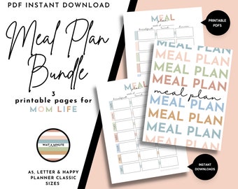 Weekly Meal Plan Printable Bundle, Weekly Menu Chart, Family Menu, Meals for the Week, Blank Weekly Meal Plan, Home Management Binder Pages