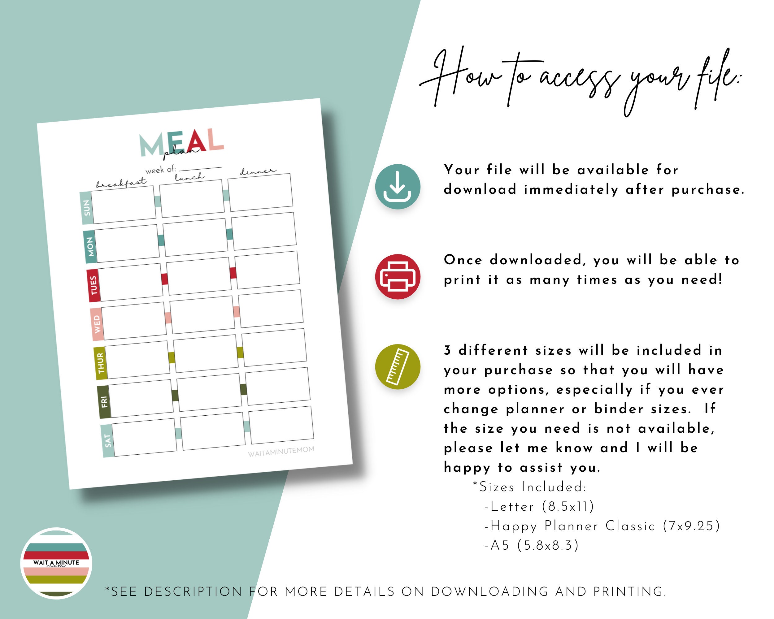 Printable Weekly Meal Plan, Simple Weekly Menu Plan Chart, Weekly ...