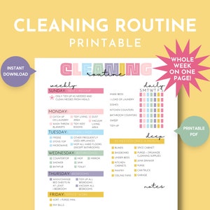 Simple Weekly Cleaning Routine Printable, Busy Mom Cleaning Checklist, House Cleaning Schedule, House Chores, Weekly Cleaning Cheat Sheet