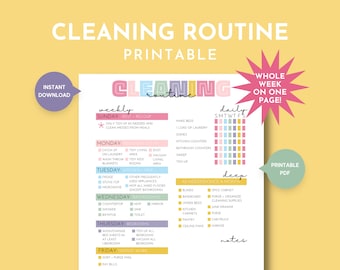 Simple Weekly Cleaning Routine Printable, Busy Mom Cleaning Checklist, House Cleaning Schedule, House Chores, Weekly Cleaning Cheat Sheet