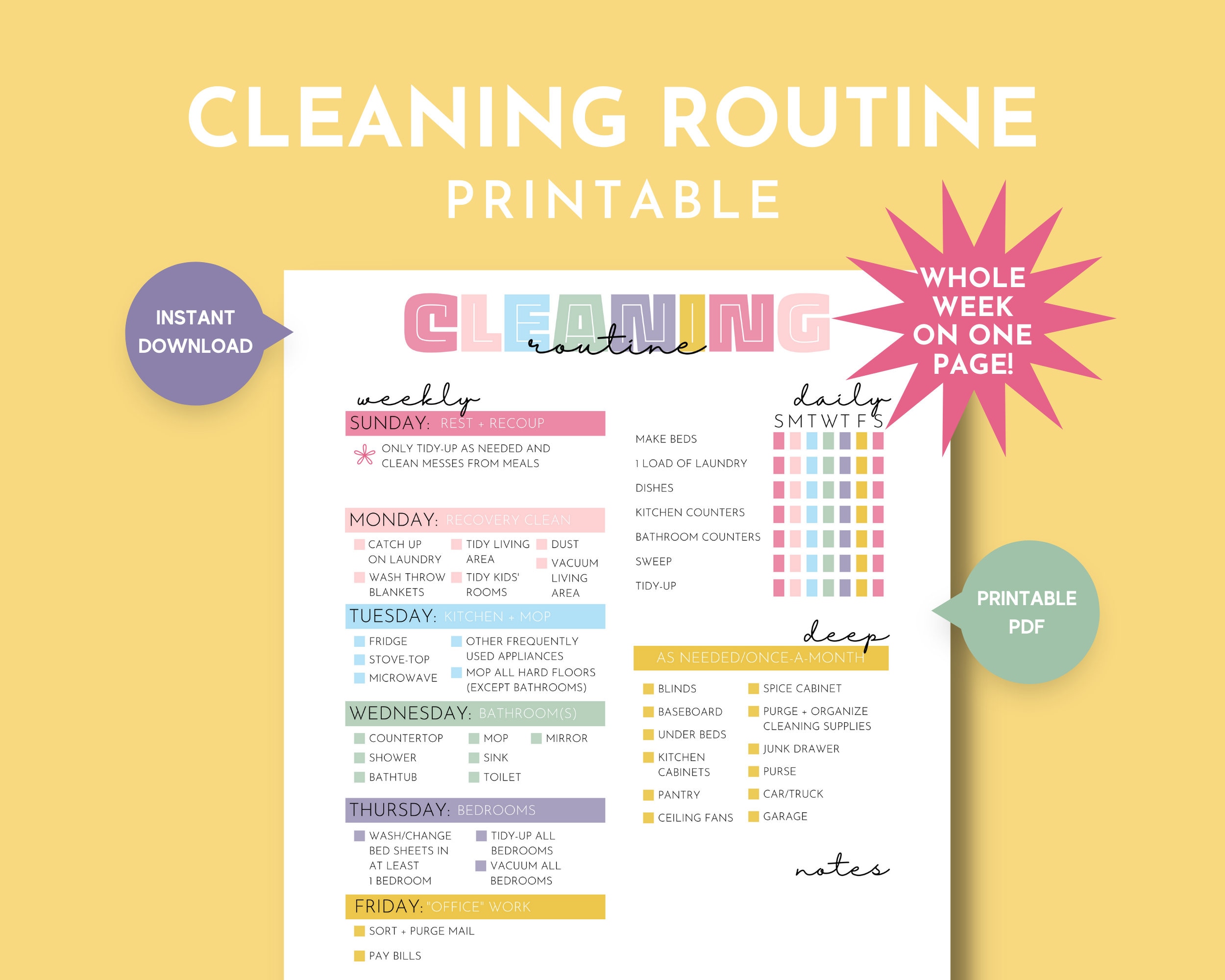 Simple Weekly Cleaning Routine Printable, Busy Mom Cleaning Checklist ...