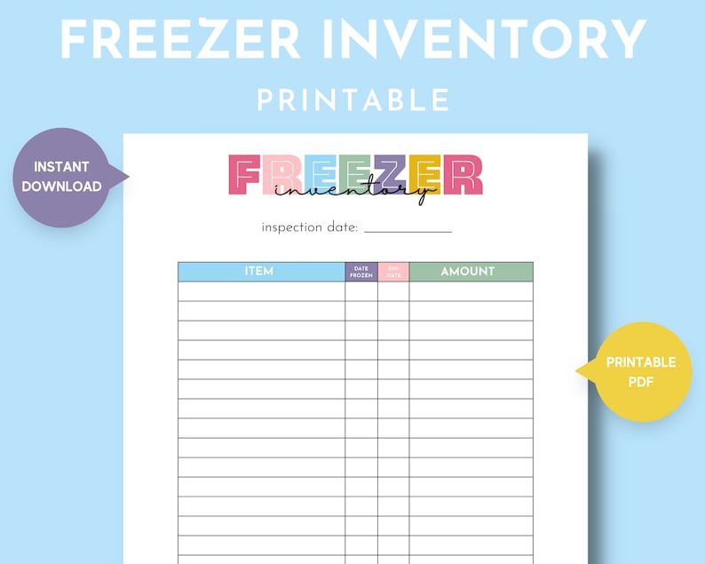 Freezer Inventory Log Printable, Simple Freezer Contents Tracker