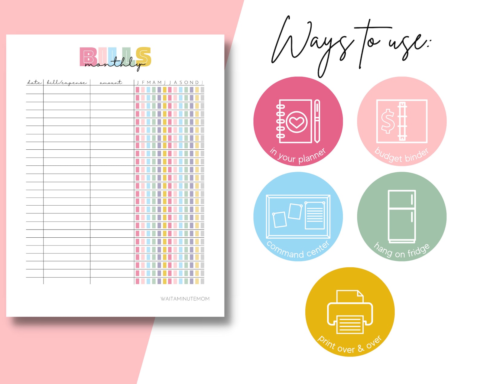 Monthly Bills Checklist Printable, Payments Tracker, Bill Payment