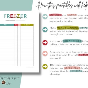 Printable Freezer Inventory, Simple Freezer Contents Tracker, Frozen Food Inventory List, Kitchen Inventory, Meal Planning, Cold Store image 4