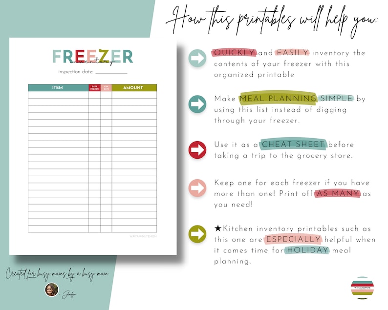 Printable Freezer Inventory, Simple Freezer Contents Tracker, Frozen Food Inventory List, Kitchen Inventory, Meal Planning, Cold Store image 4