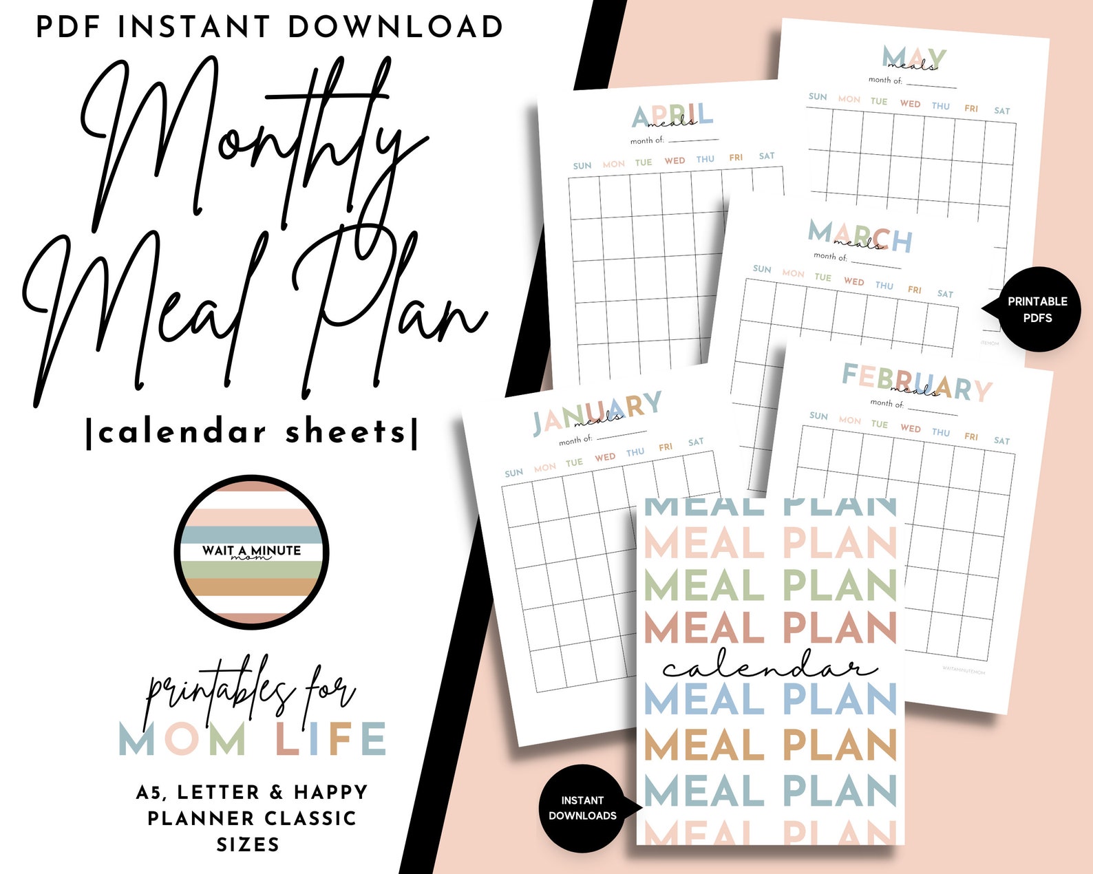 Printable Monthly Meal Plan Calendar Sheets, Monthly Menu Plan, Blank ...