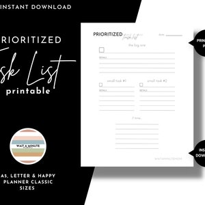 Minimalist Prioritized Task List Printable, Daily To Do List, Daily Agenda, To Do List for Busy and Overwhelmed Moms, Simplified To Do List