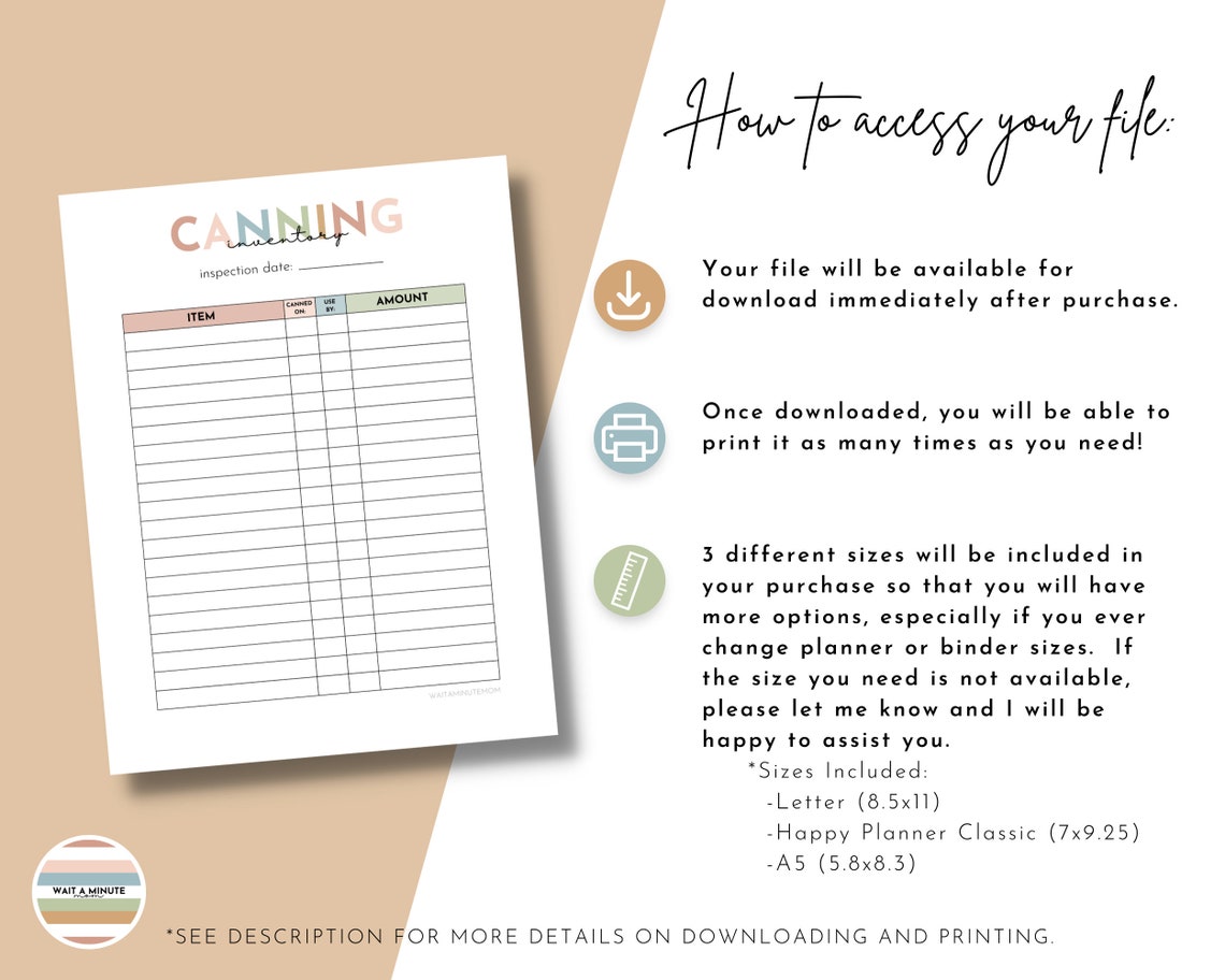 Canning Inventory List Printable, Simple Canning Stock List, Canning ...