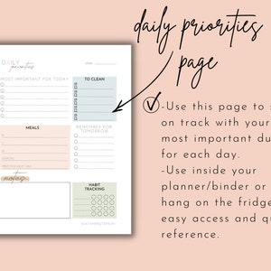 Daily Priorities Printable Page, Daily Agenda for Busy Moms, Daily Tasks Page for Overwhelmed Moms, Daily Overview for Moms, Daily Dashboard image 3