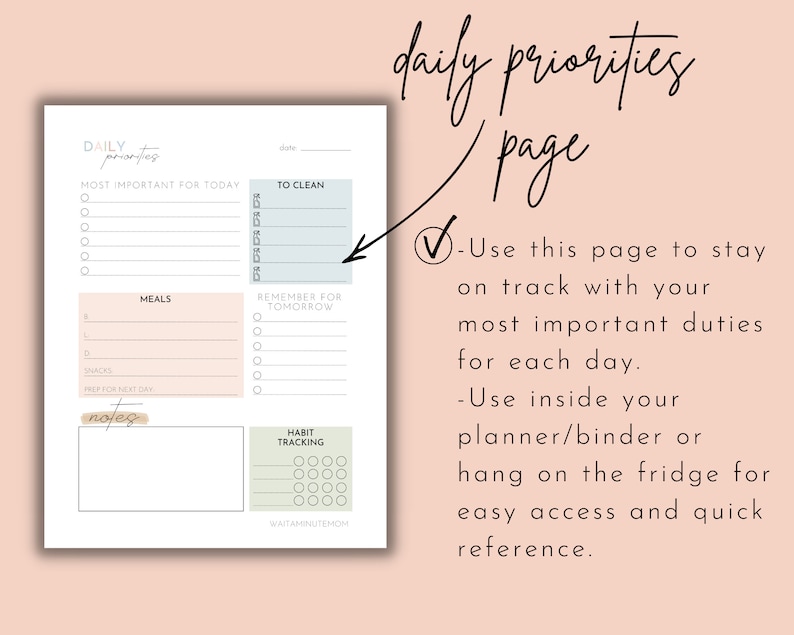 Daily Priorities Printable Page, Daily Agenda for Busy Moms, Daily Tasks Page for Overwhelmed Moms, Daily Overview for Moms, Daily Dashboard image 3