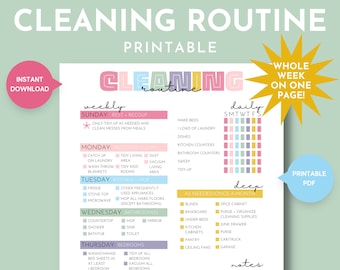 Simple Weekly Cleaning Schedule Printable, Busy Mom Cleaning Checklist, House Cleaning Routine, Simple Weekly & Daily Cleaning Cheat Sheet