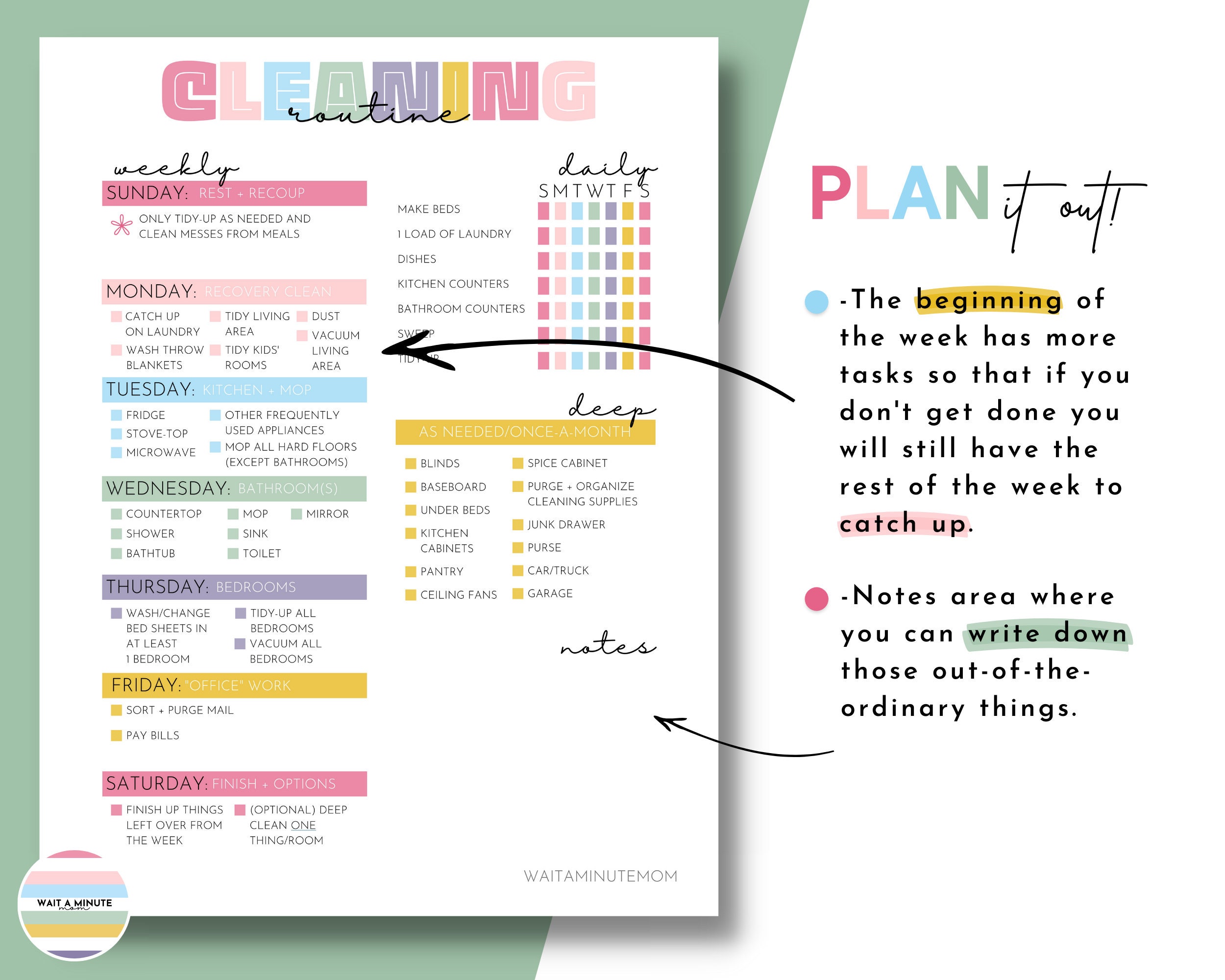 Simple Weekly Cleaning Schedule Printable, Busy Mom Cleaning Checklist ...