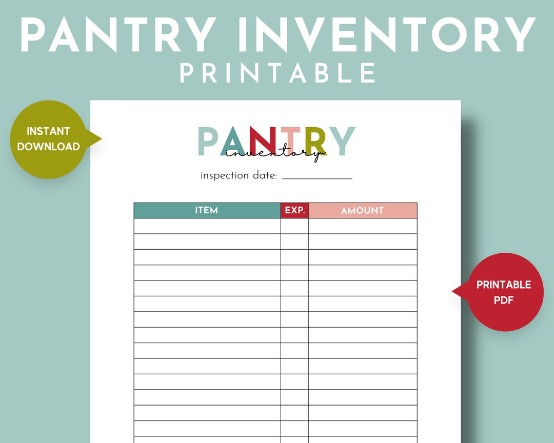 Printable Pantry Inventory List, Pantry Contents Tracker, Pantry Food ...