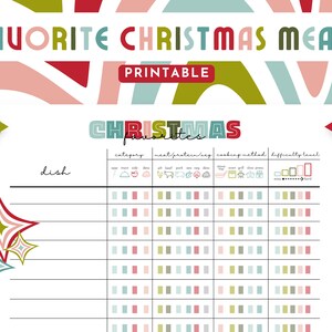Favorite Christmas Meals Printable, Favorite Christmas Dishes, Family Favorite Holiday Meals, Favorite Holiday Food Tracker, Meal Planner