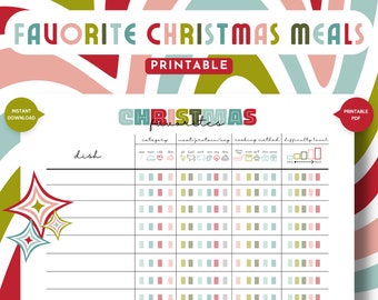 Favorite Christmas Meals Printable, Favorite Christmas Dishes, Family Favorite Holiday Meals, Favorite Holiday Food Tracker, Meal Planner