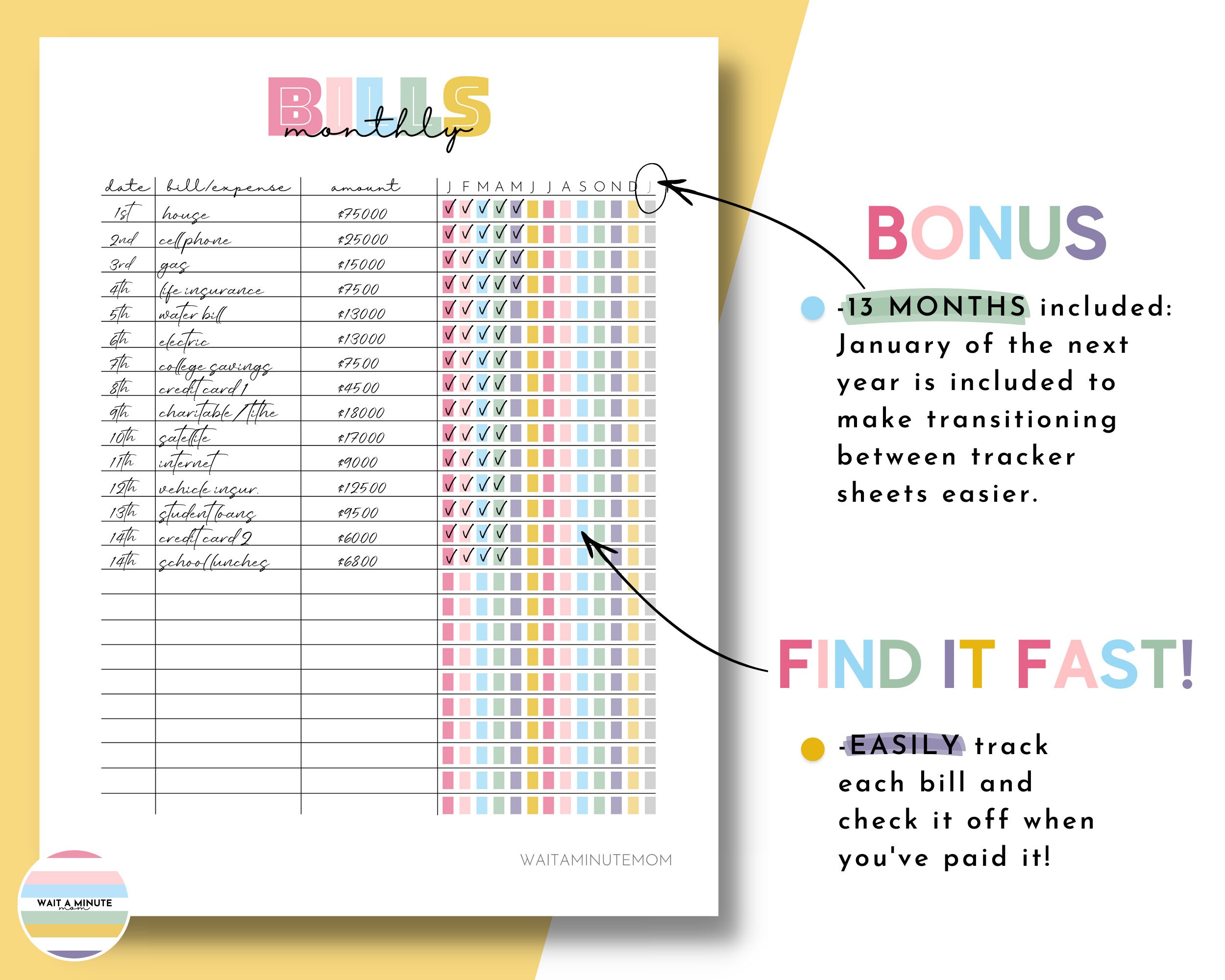 Monthly Bill Tracker Sheet Printable, Bill Payment Tracker, Bill ...