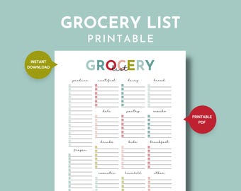 Printable Grocery List with Categories, Grocery Store Checklist, Organized Food List, Weekly Grocery Shopping, Meal Planning Printables, PDF