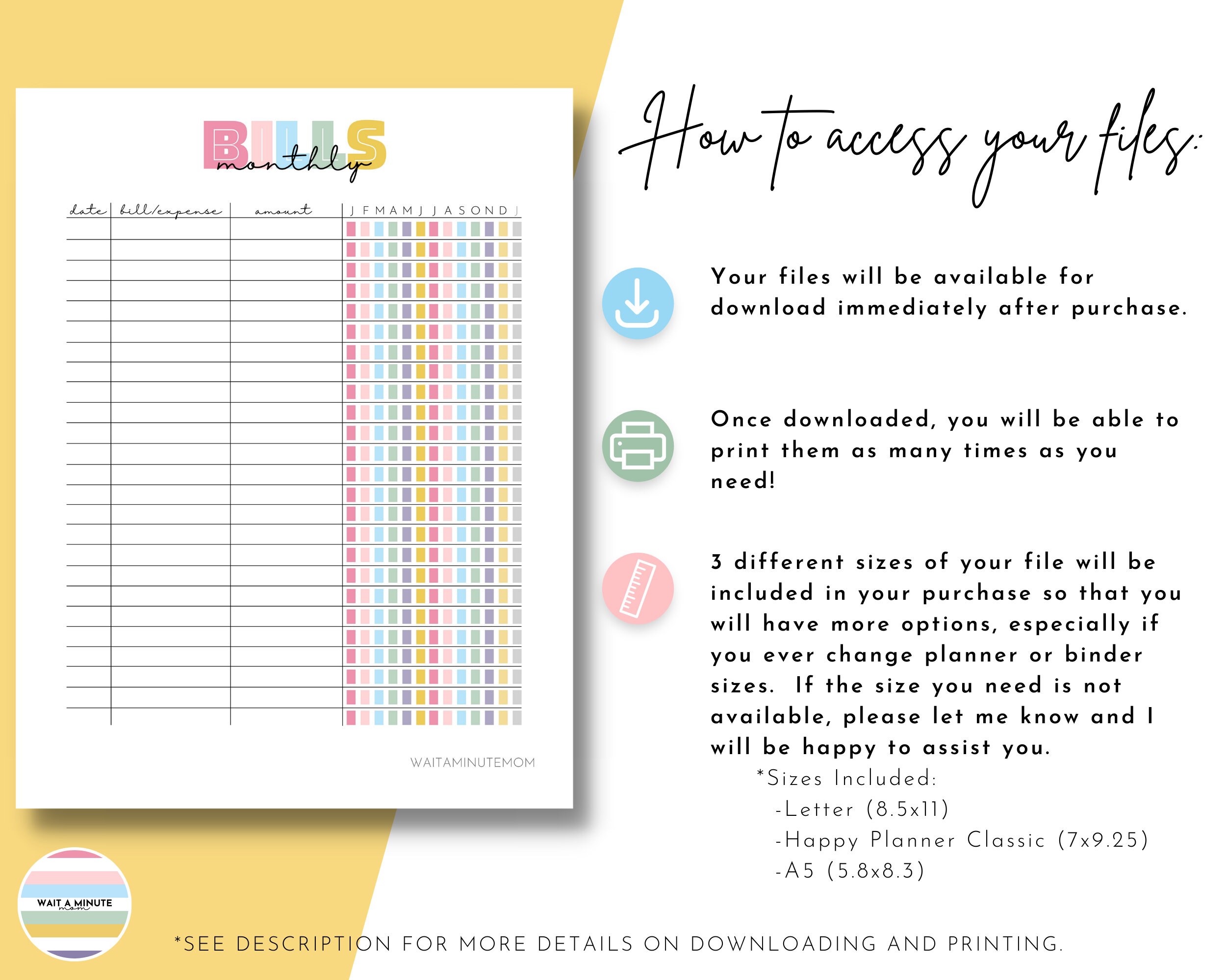 Monthly Bill Tracker Sheet Printable, Bill Payment Tracker, Bill ...