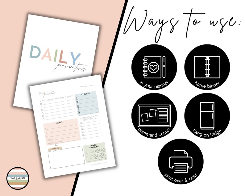 Daily Priorities Printable Page, Daily Agenda for Busy Moms, Daily Tasks Page for Overwhelmed Moms, Daily Overview for Moms, Daily Dashboard image 7