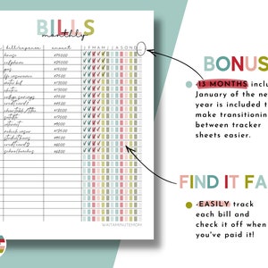 Monthly Bill Tracker Printable, Bill Payment Tracker, Bill Payment Checklist, Printable Bill Payment Log, Monthly Budget Sheet, Bill Pay Log image 3