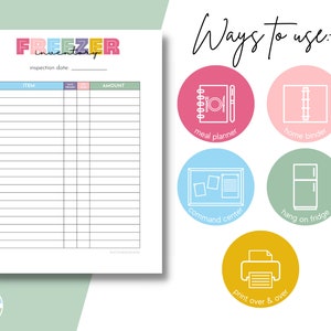 Freezer Contents Log Printable for Spring Cleaning, Simple Freezer ...