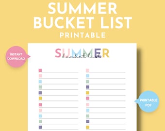 Blank Family Summer Bucket List Printable, Summer Printables for Families, Kids Summer Bucket List, Summer Checklist, Summer Activities, PDF