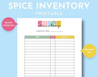 Spices Inventory Tracker Sheet for Kitchen Organization and Meal Planning, Meal Planner Pages, Modern Homemaking Binder Printables for Moms