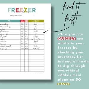 Printable Freezer Inventory, Simple Freezer Contents Tracker, Frozen Food Inventory List, Kitchen Inventory, Meal Planning, Cold Store image 3