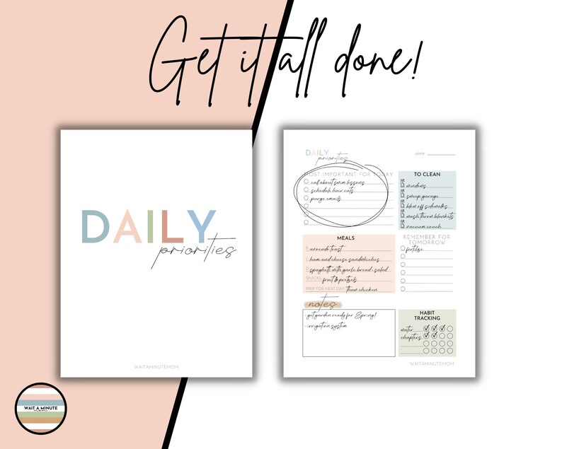 Daily Priorities Printable Page, Daily Agenda for Busy Moms, Daily Tasks Page for Overwhelmed Moms, Daily Overview for Moms, Daily Dashboard image 4