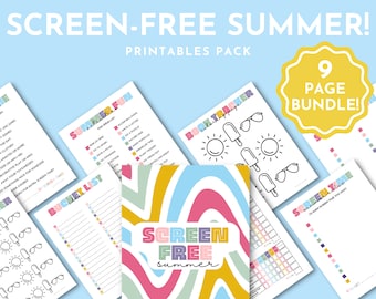 Screen Free Summer for Kids Printables Pack, Screen Time Chore Chart, Summer Activities List, Book Tracker Coloring Chart , Kids Bucket List