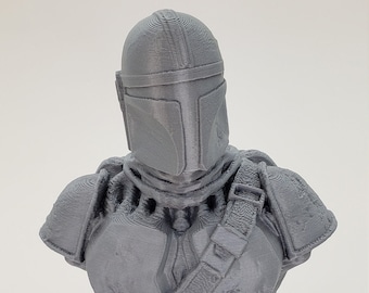 3D Printed 6.5" The Mandalorian Bust Model Silver PLA Plastic